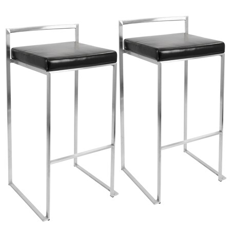 Lumisource Fuji Stackable Barstool with Black Faux Leather, PK 2 BS-FUJI BK2
